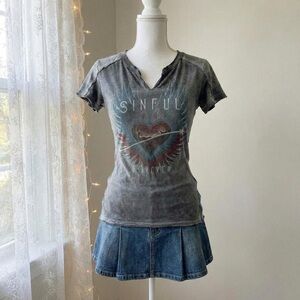 Y2k Sinful Affliction Gray Graphic Tee Shirt Grunge Rockstar Gf Scene Small